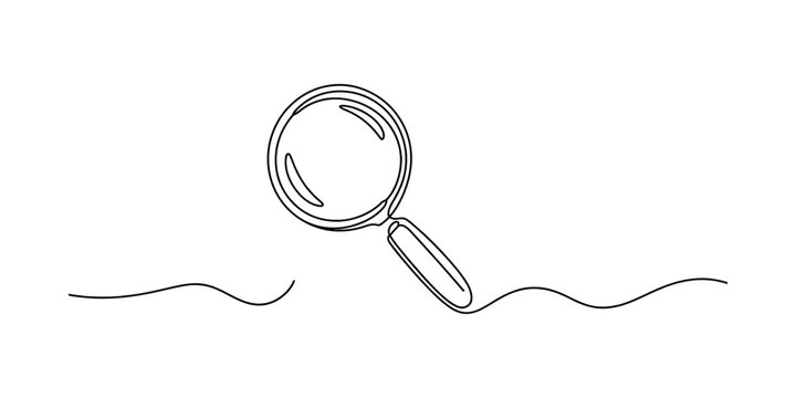 Continuous single line drawing of a magnifying glass tool for search and discovery