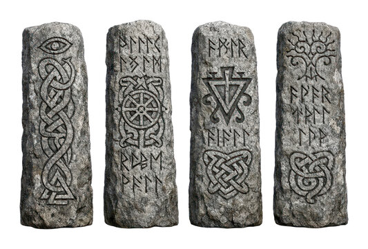 PNG Ancient runestones with mystical symbols.