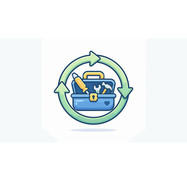 Toolbox with Circular Economy Arrow Icon for Repair and Reuse