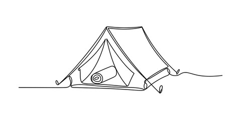 Camping tent in a continuous single line drawing style for outdoor adventure and travel recreation concept © Nayon