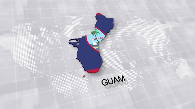 Guam map with national flag on minimal digital world map background, global political, geographic border for international news concept with white background