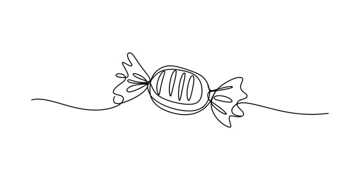 Single continuous line drawing of a sweet candy wrapped in paper