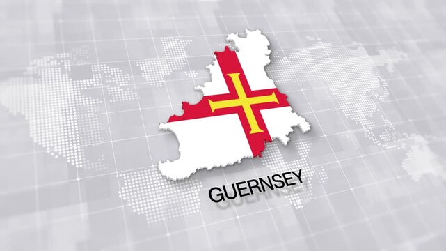 Guernsey map with national flag on minimal digital world map background, global political, geographic border for international news concept with white background