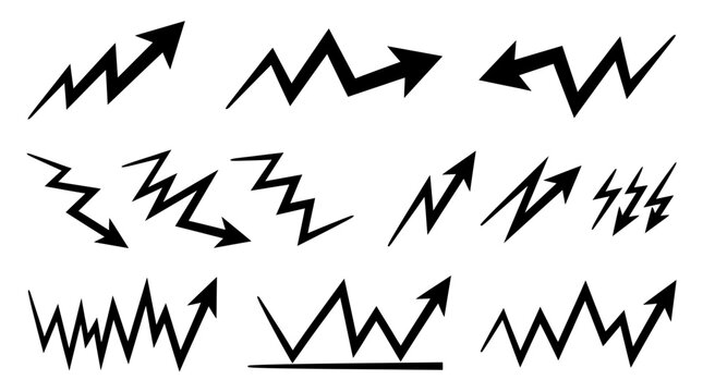 Set of Zigzag Arrows Vector Illustration in Black Outline Style