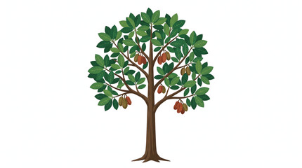 Obraz premium Detailed botanical illustration of a kola nut tree with leaves and fruit pods on a white background