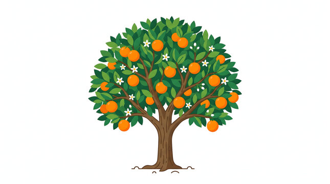 Vector illustration of a stylized orange tree with ripe fruit and green leaves on a white background