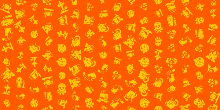 Halloween Icons Pattern on Orange Background