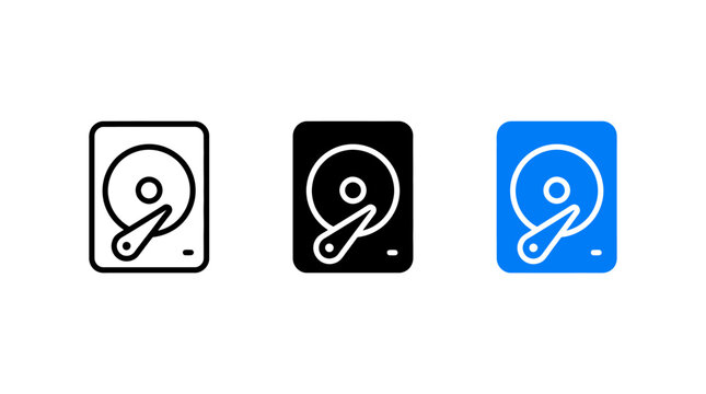 Hard disk icon design set with computer storage device symbols in vector illustration