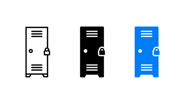 Vector set of locker icons with padlocks for school, gym, and office storage solutions