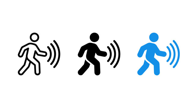 Set of human motion sensor icons featuring detection signals with solid and outline designs
