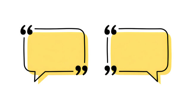Two hand drawn yellow speech bubbles featuring black outlines are isolated on a plain white background representing communication and dialogue concepts clearly