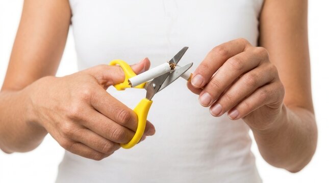 Breaking The Chain Of Addiction Cutting A Cigarette With Scissors