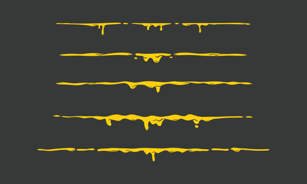 Melt dripping gooey cheese line divider vector illustration  decoration set