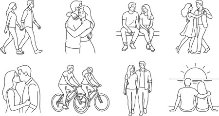 Obraz premium Black and White Vector Illustrations of Couples Sharing Affection and Everyday Relationship Activities