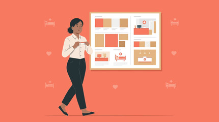 Obraz premium Woman reviewing medical infographic on display board