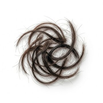 Abstract Swirl Of Dark Human Hair Strands Isolated On White