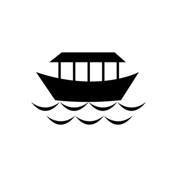 Noah's Ark Boat Floating on Water Black Silhouette Biblical Vector Icon