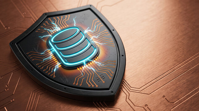 Digital shield cloud standard max h database technology cyber secure protection icon metal circuit board abstract concept