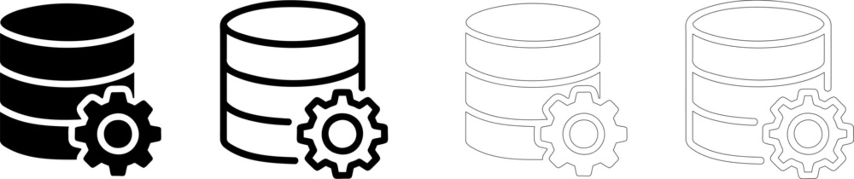 Database management solid icon set. Featuring server and gear glyph variations