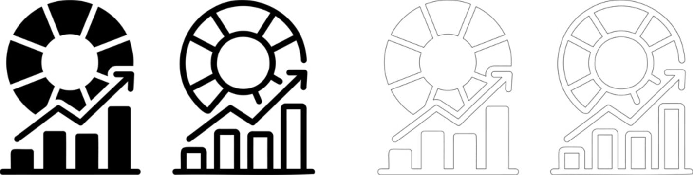 Financial growth and data analysis solid icons. Featuring bar chart and pie graph