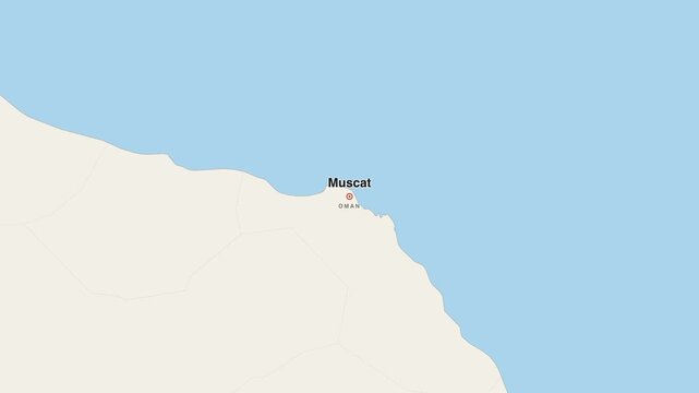 Muscat Oman city map zoom animation 4K