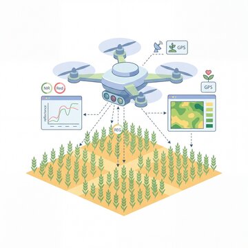 Smart Precision Agriculture Drone Monitoring Crop Health Vector Illustration