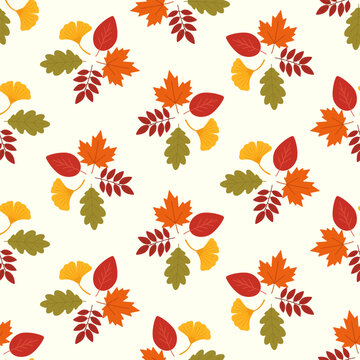 Decorative autumn foliage seamless pattern for seasonal background