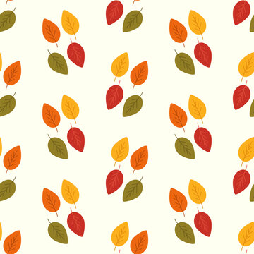 Seamless autumn leaves pattern on clean white background