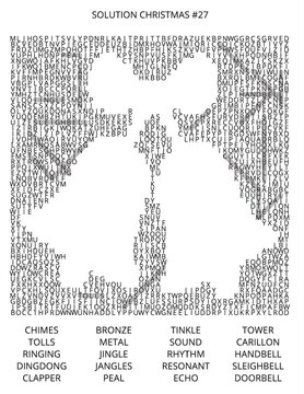 Festive Christmas Tree Made from Word Cloud with Holiday Icons and Decorations