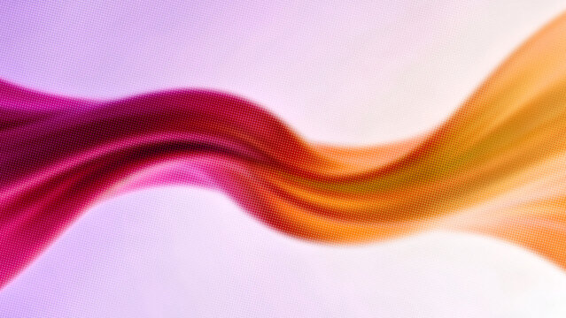 Elegant horizontal abstract backdrop featuring a smooth neon pink and warm gold gradient wave with a vintage comic halftone dots texture on a clean light background.