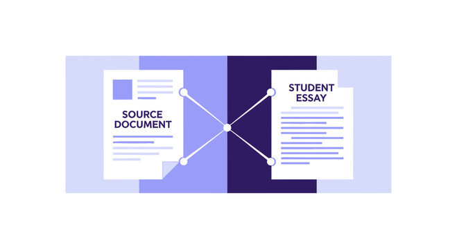 Plagiarism Detection Concept Illustration: Source Document vs Student Essay Comparison
