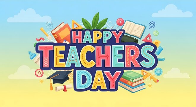 Happy teachers day colorful illustration with educational elements
