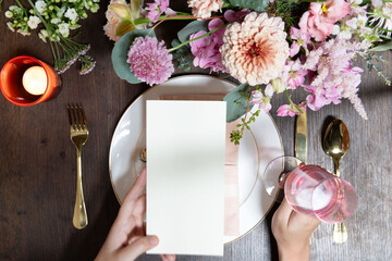 Elegant floral table setting invitation.