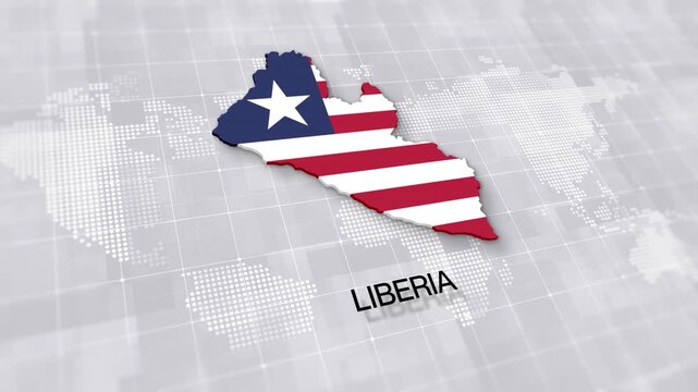 Liberia map with national flag on minimal digital world map background, global political, geographic border for international news concept with white background