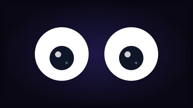 Cartoon eyes looking around and blinking animation on dark background
