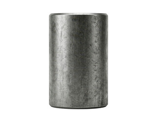 Fototapeta premium Textured cylindrical metal container stands isolated on a plain transparent background.