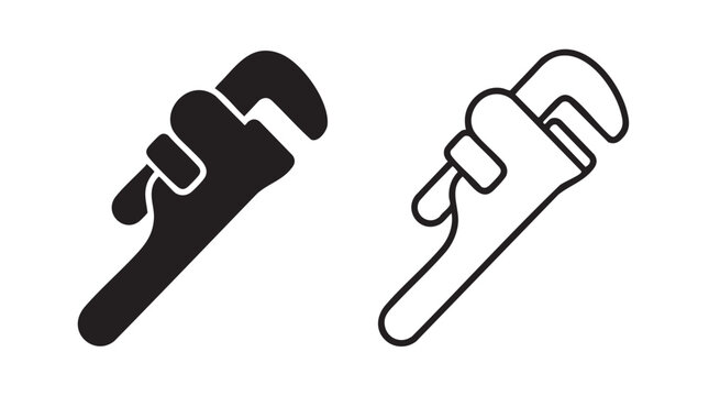 pipe wrench vector icon with silhouette and line art design silhouette with line art vector icon