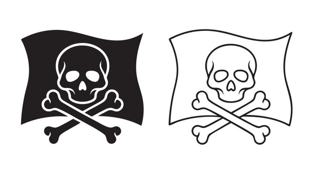 pirate flag silhouette with line art vector icon design