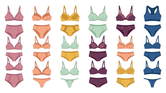Lingerie set collection featuring colorful bras and panties designs.