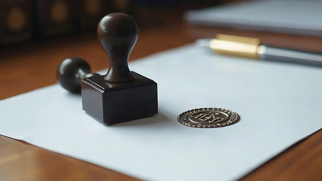 Notary stamp and embossed seal on paper, notarize legal certification and contract concept