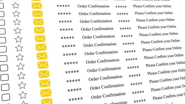 Order confirmation notification list with email and star ratings for e-commerce and online shopping feedback