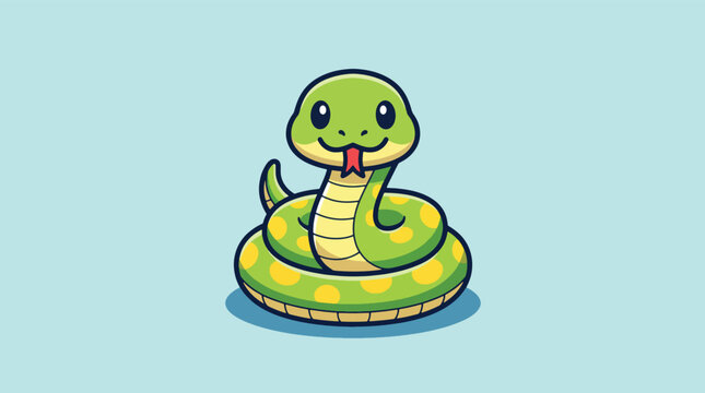 Cute Green Snake Cartoon Illustration Vector Character Design.
