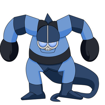 Sci-Fi Mutant Lizard Boxer Mascot with Goggles and Tail, Comic Heavy Villain Clipart