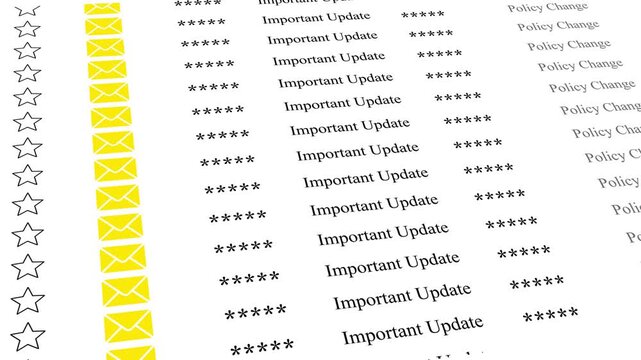 Digital notification feed with important update alerts and policy change email