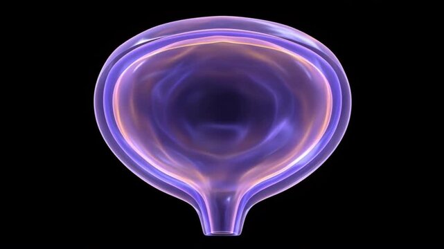 発光する半透明の膀胱が収縮の平衡状態を保つ医療科学CG背景