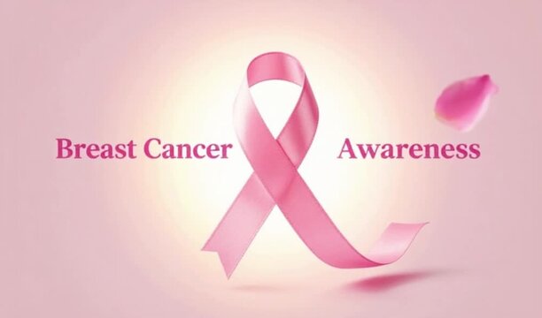  Pink ribbon with "Breast Cancer Awareness" text on a soft pink background, 4K video
