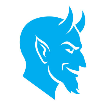 Blue devil head icon vector graphic silhouette symbol illustration