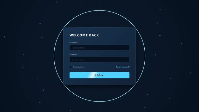 Modern Login Interface Screen with User Authentication Form and Animated Digital Background