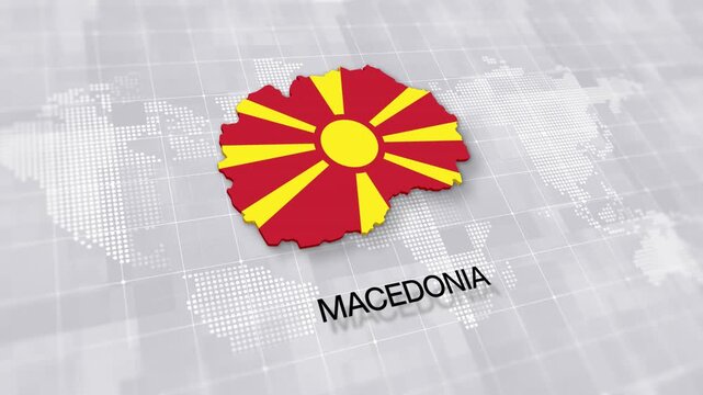 Macedonia map with national flag on minimal digital world map background, global political, geographic border for international news concept with white background