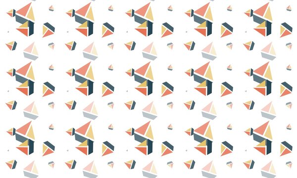 Abstract Geometric Pattern with Colorful Triangles and Shapes on White Background.